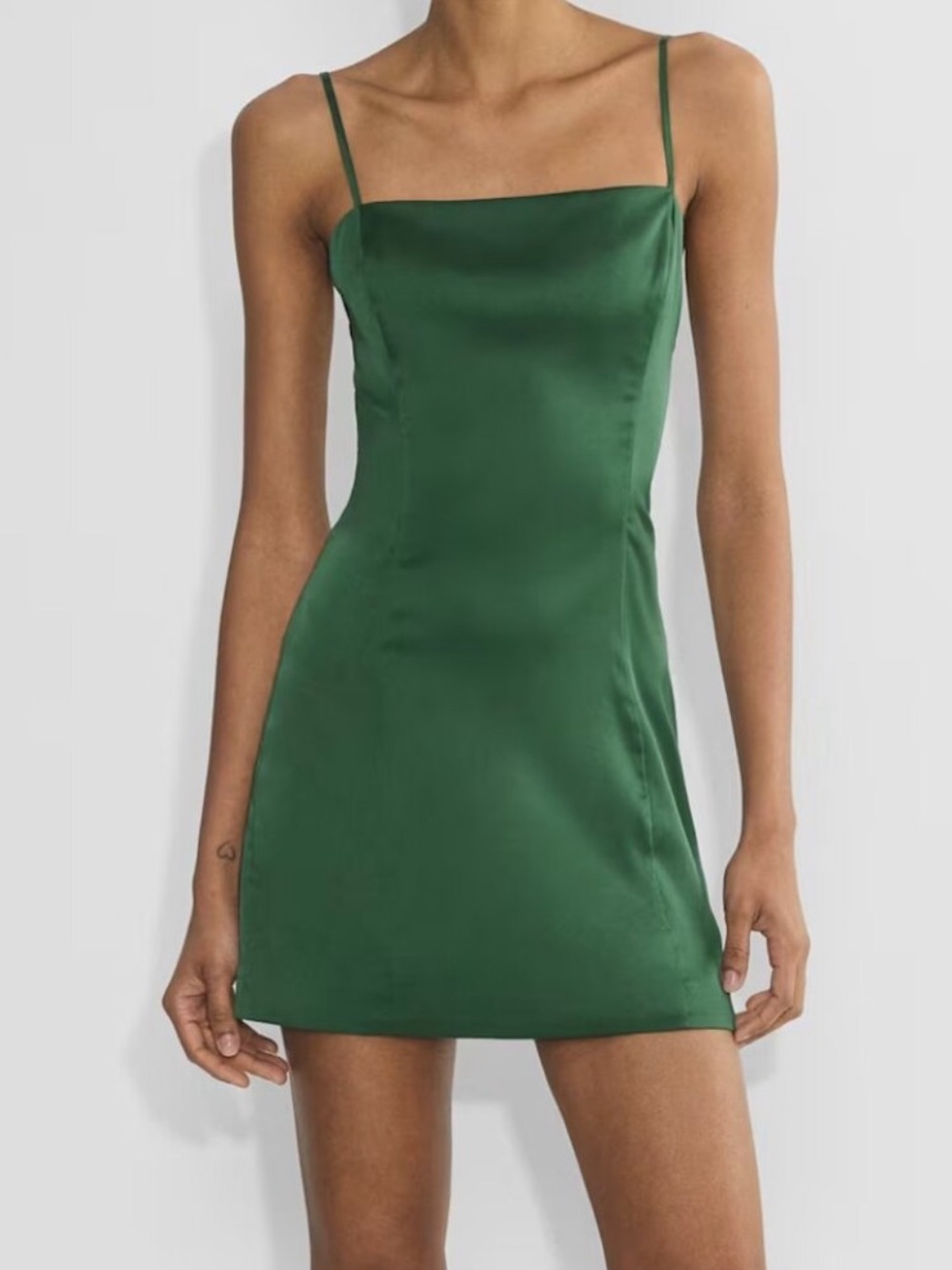 Aritzia Green Satin Square-Neck Slip Mini Dress